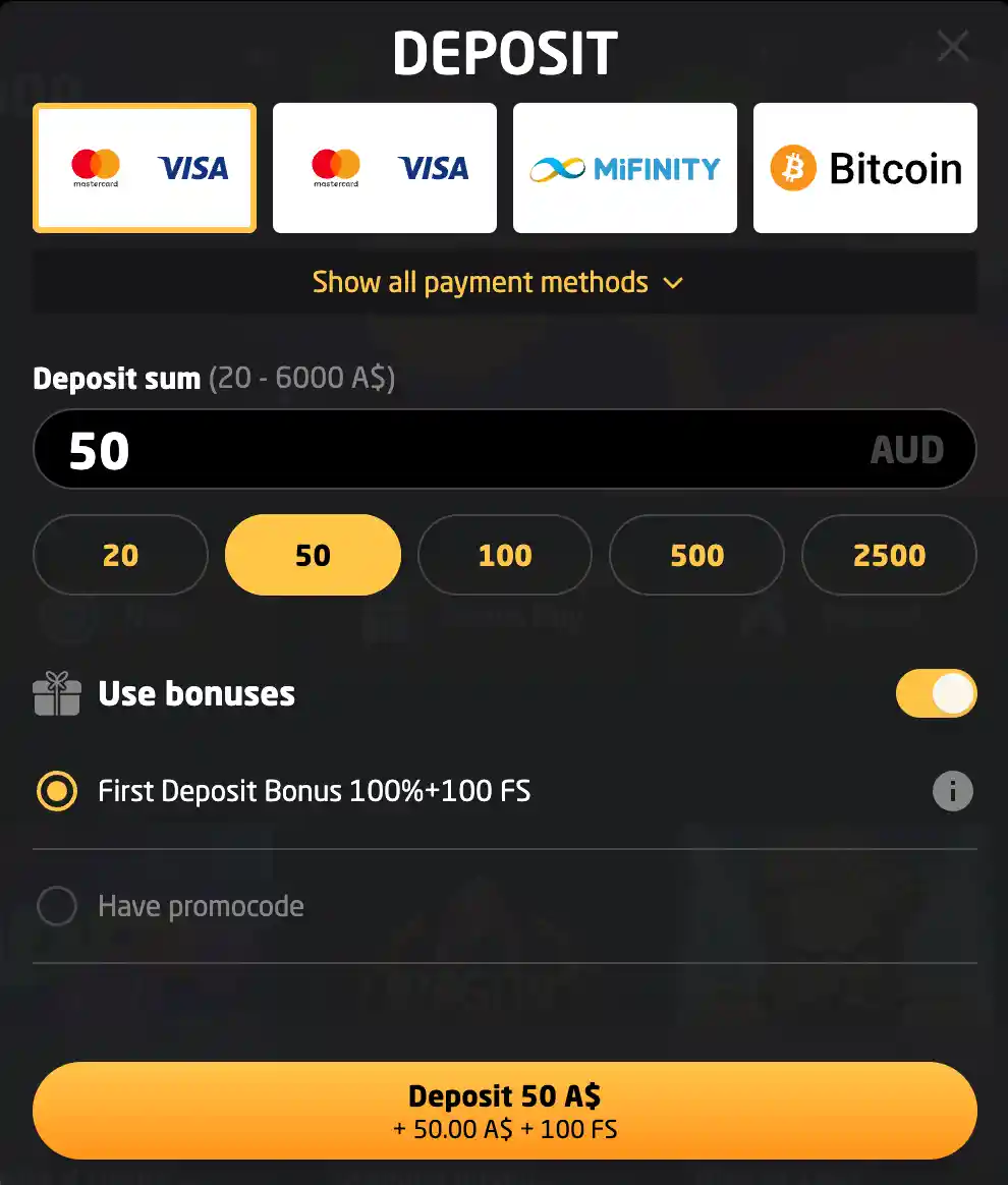 StayCasino Deposit Methods